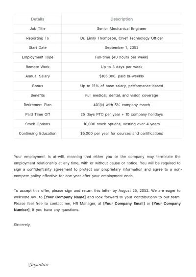 Free Sample Job Offer Letter Template to Edit Online