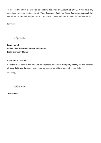 Free Professional Offer Letter Template to Edit Online