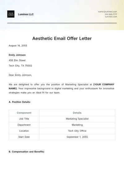 Free Aesthetic Email Offer Letter Template to Edit Online