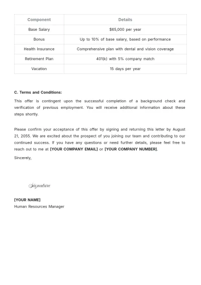 Free Aesthetic Email Offer Letter Template to Edit Online