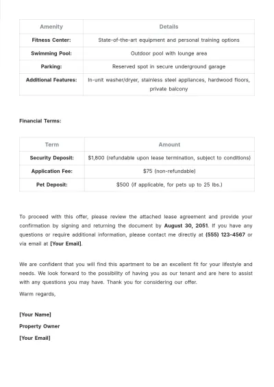 Free Offer Letter for Apartment Template to Edit Online