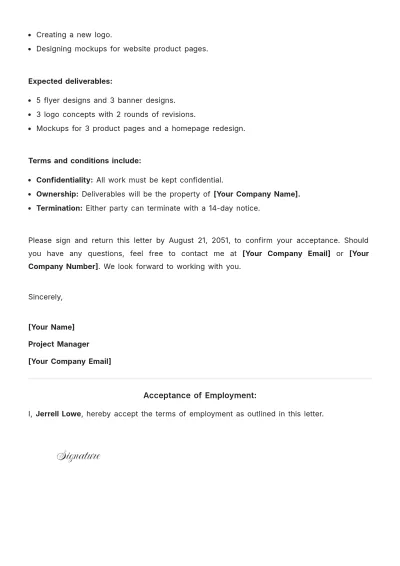 Free Freelance Offer Letter Design Template to Edit Online