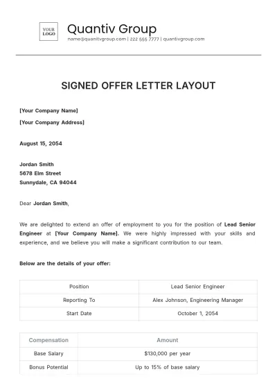 Free Signed Offer Letter Layout Template to Edit Online