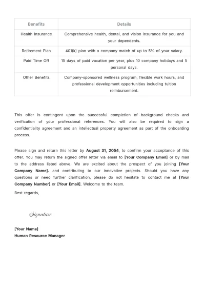 Free Signed Offer Letter Layout Template to Edit Online
