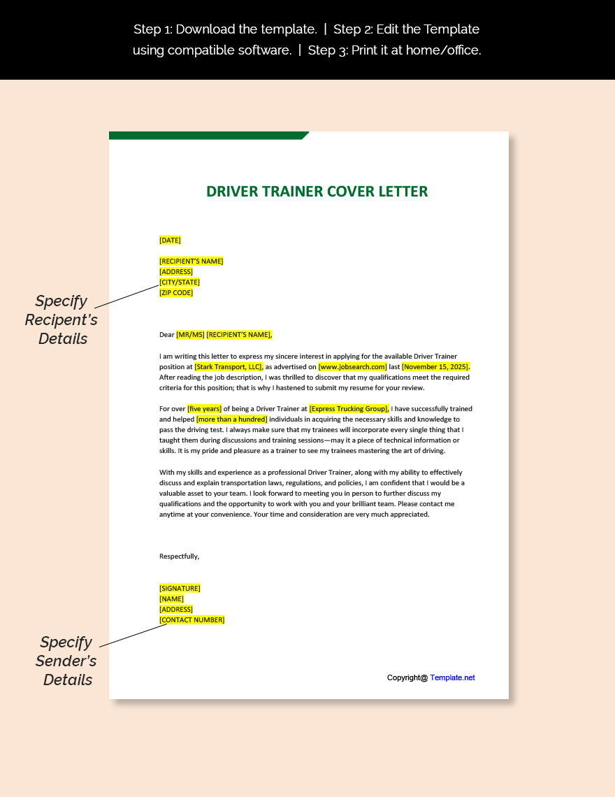 Driver Trainer Cover Letter