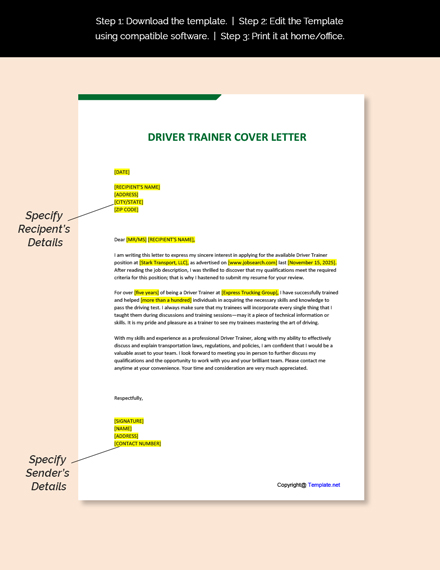 sample cover letter for trainee train driver