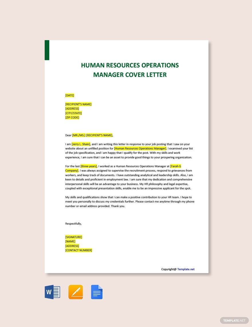 Human Resources Operations Manager Cover Letter