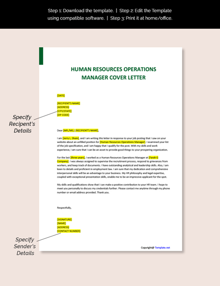 Human Resources Operations Manager Cover Letter Template