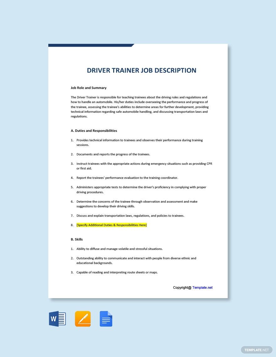 Driver Trainer Job Description Template