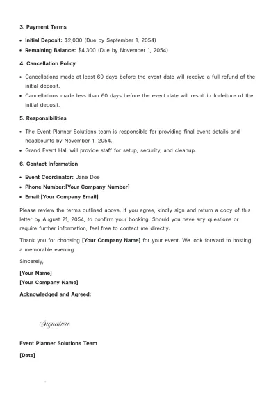 Free Event Rental Agreement Letter Template to Edit Online
