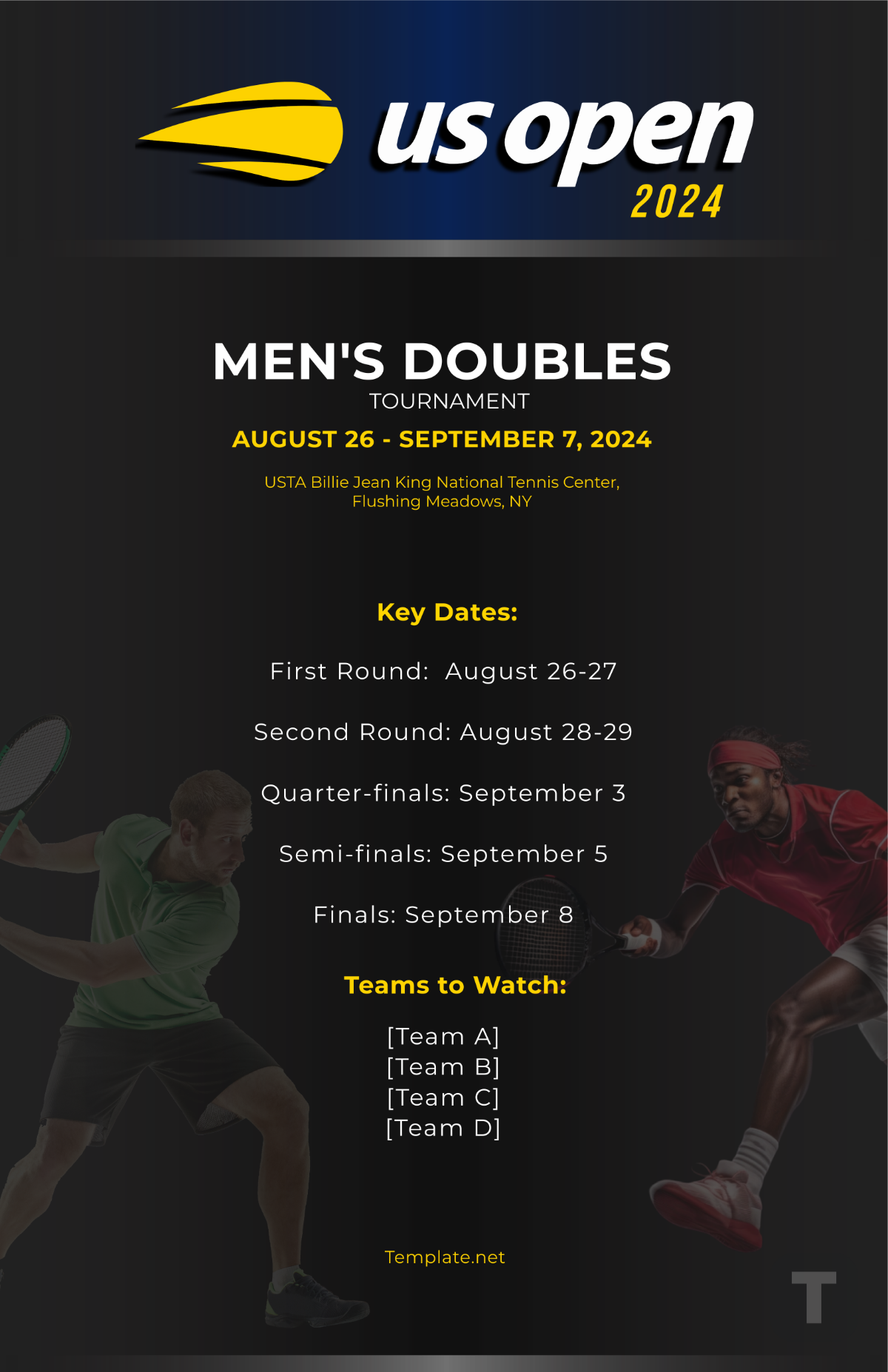 US Open Tennis Men's Doubles Template - Edit Online & Download