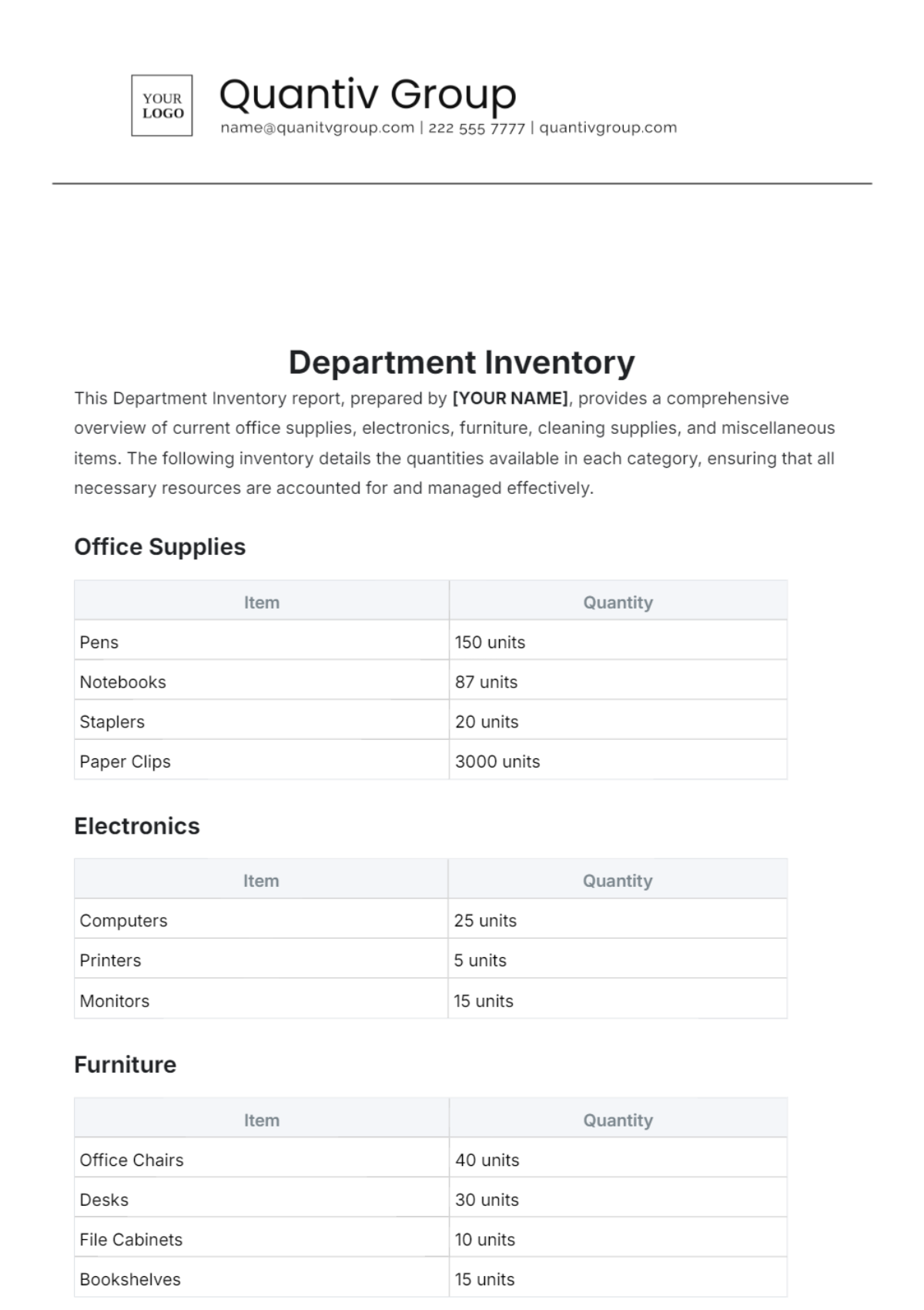 Department Inventory Template