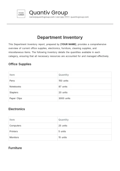 Free Department Inventory Template to Edit Online