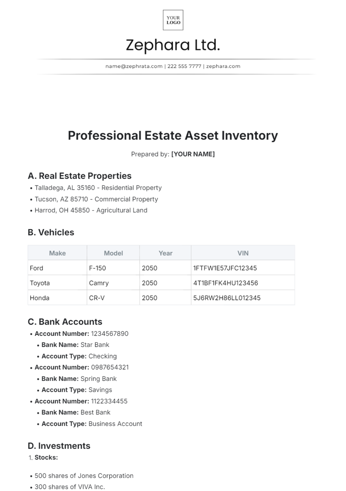 Professional Estate Asset Inventory Template