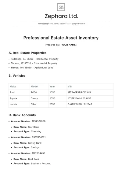Free Professional Estate Asset Inventory Template to Edit Online