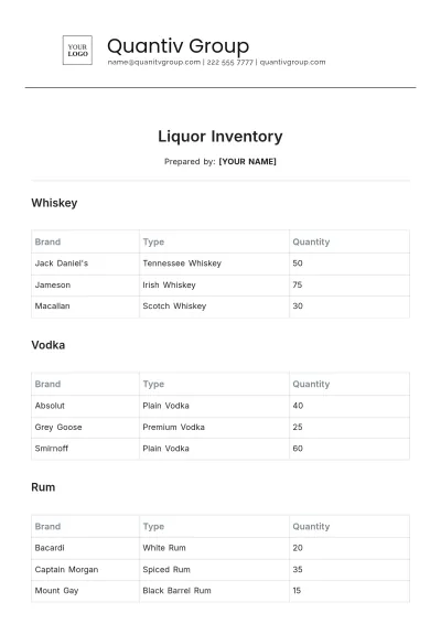 Free Liquor Inventory Template to Edit Online