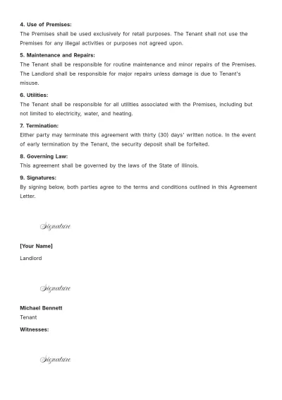 Free Agreement Letter for Shop Rental Template to Edit Online