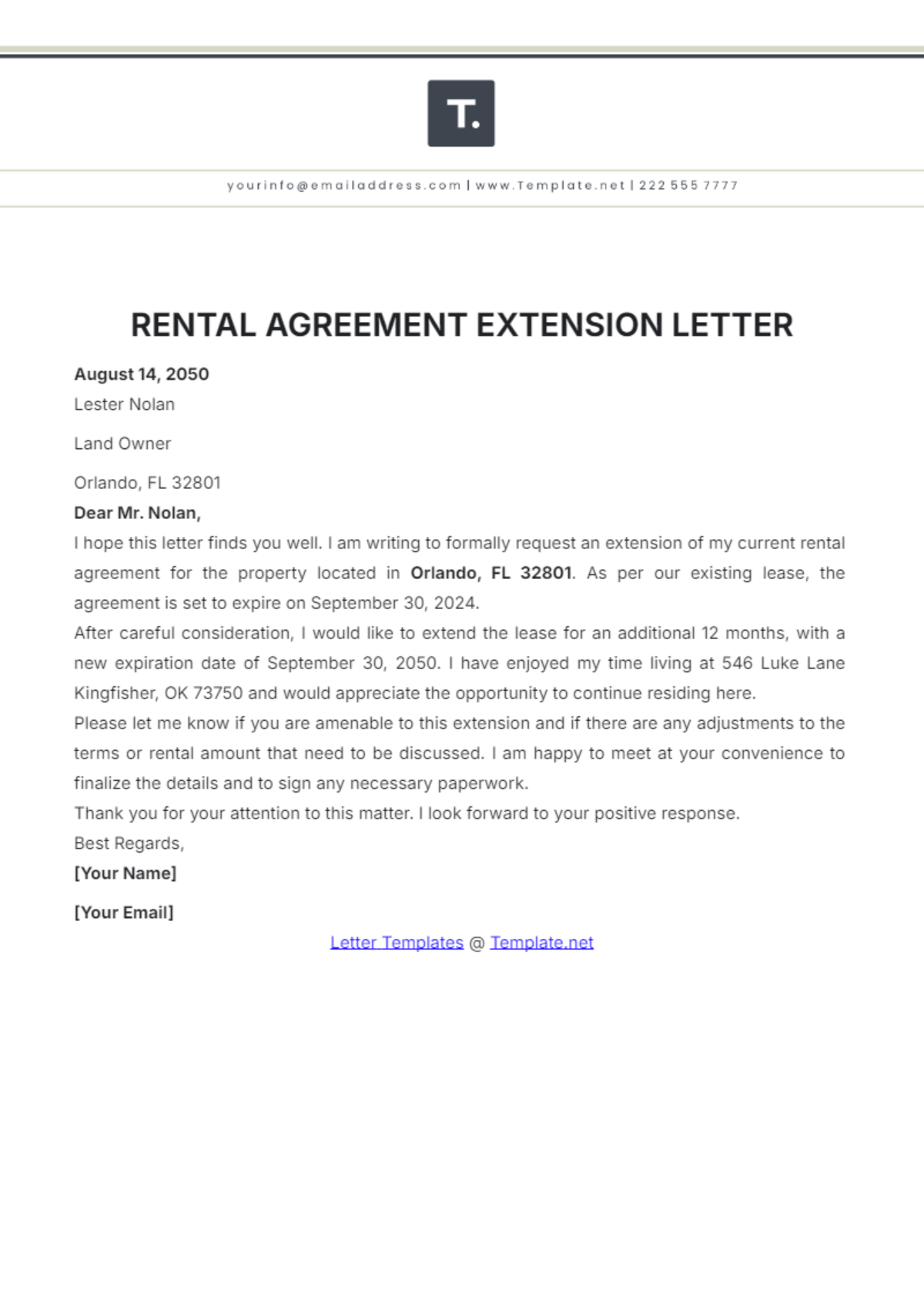 Rental Agreement Extension Letter Template - Edit Online & Download