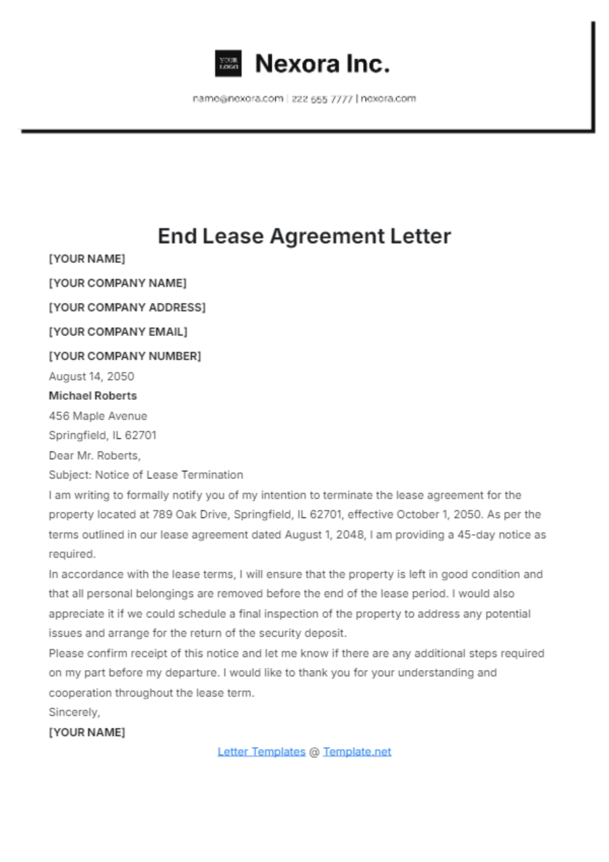 End Lease Agreement Letter Template