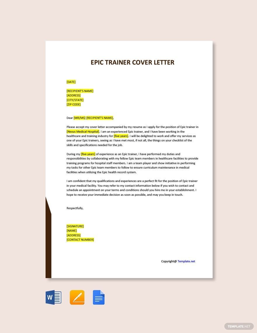 Epic Trainer Cover Letter