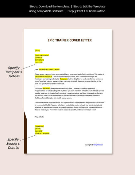 Free Epic Trainer Cover Letter Template