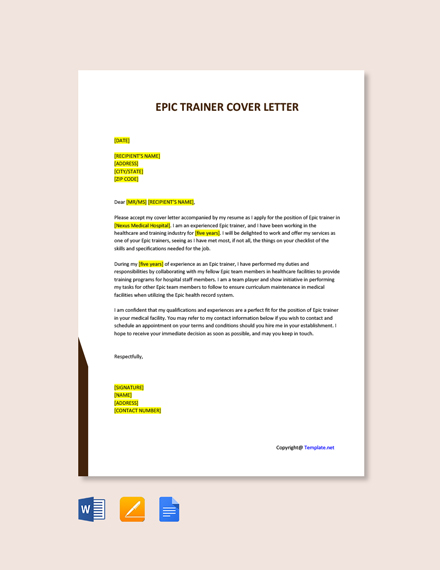 Free Epic Trainer Cover Letter
