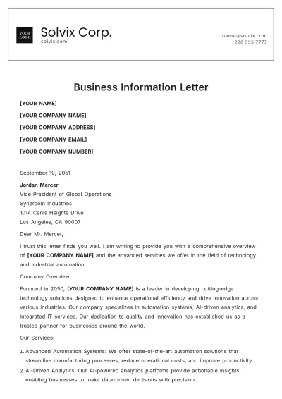 Free Business Information Letter Template to Edit Online