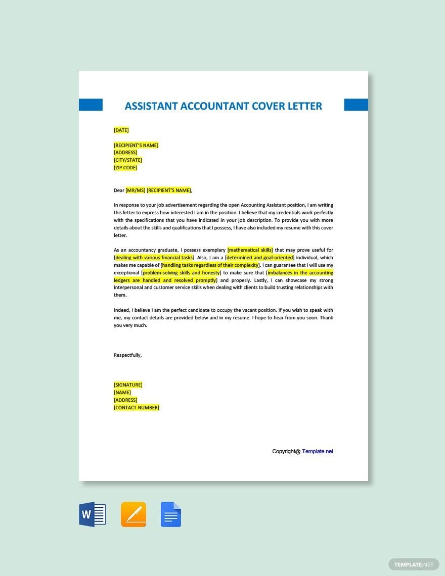 Assistant Accountant Cover Letter