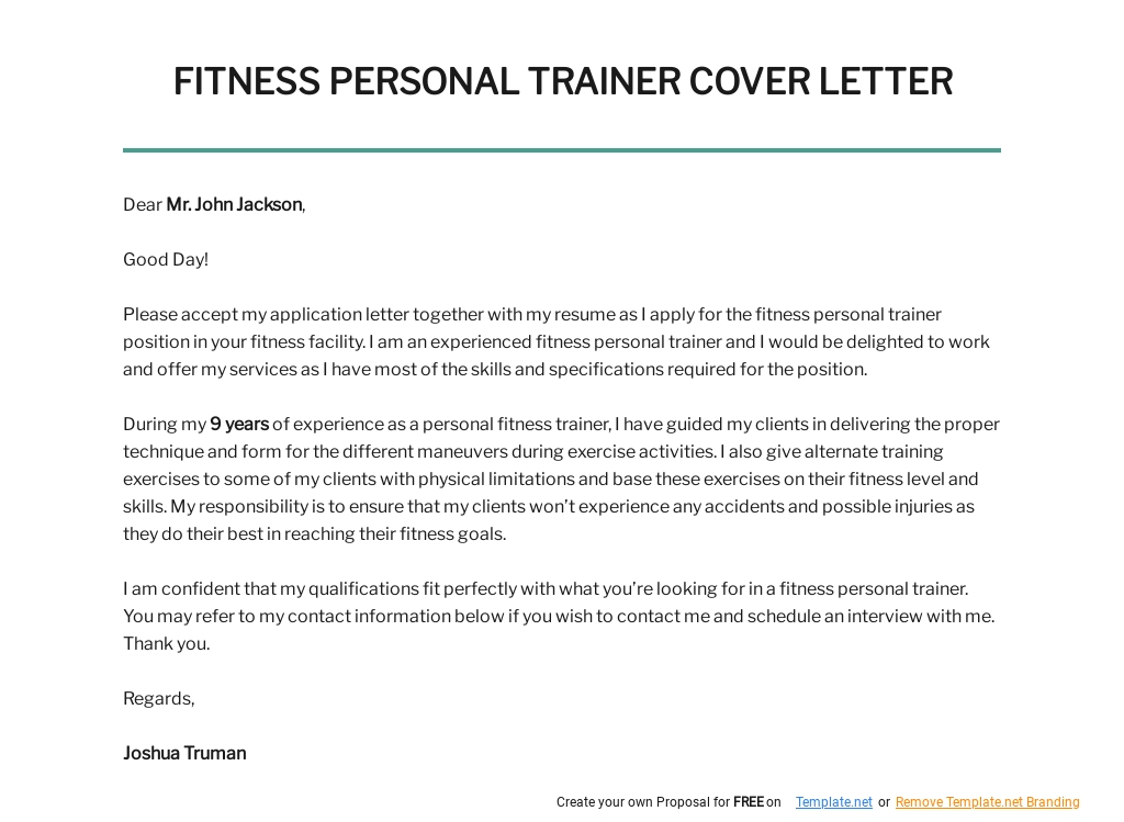 Free Fitness Personal Trainer Cover Letter Template.jpe