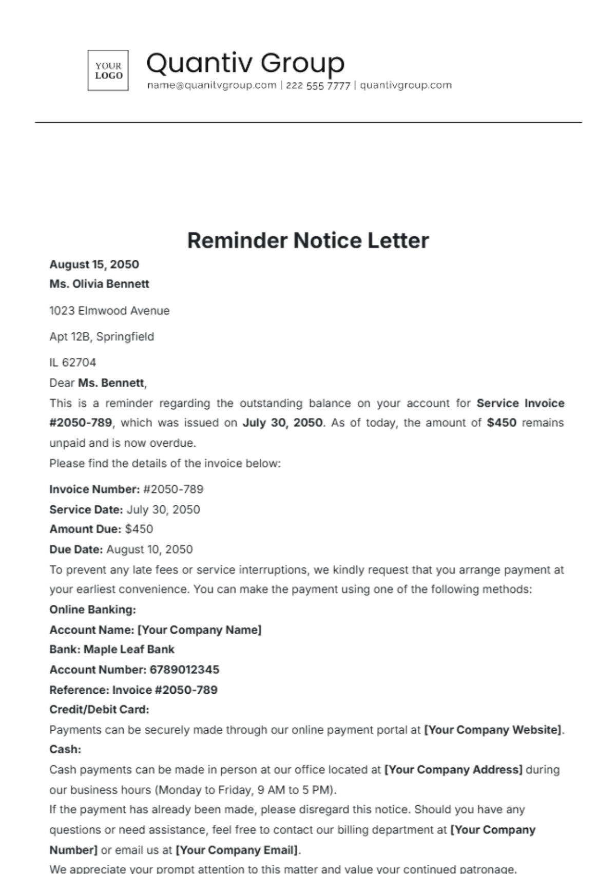 Reminder Notice Letter Template - Edit Online & Download