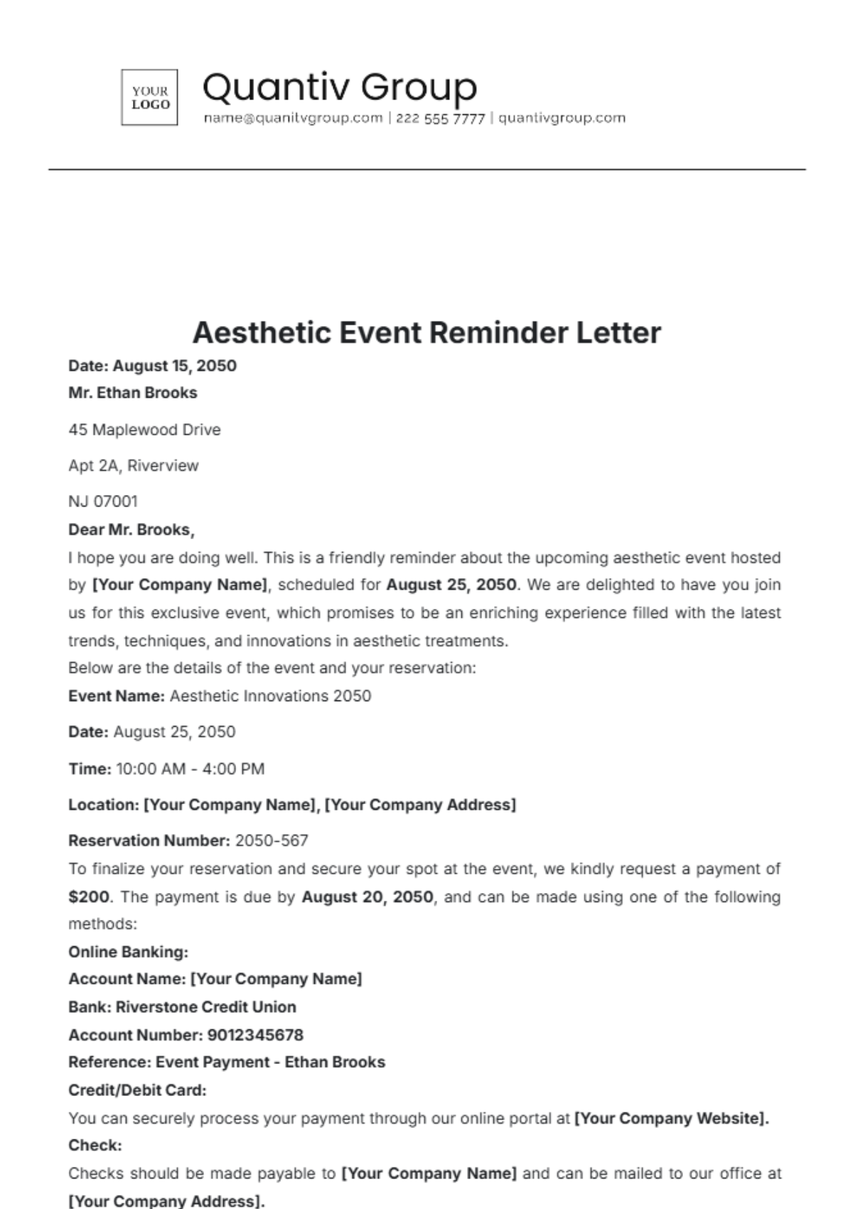 Aesthetic Event Reminder Letter Template - Edit Online & Download