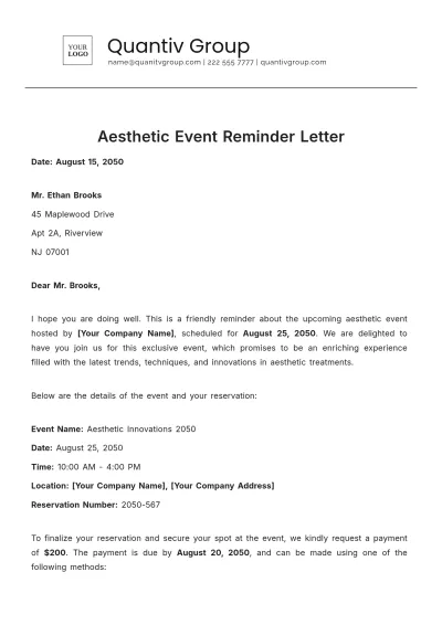 Free Aesthetic Event Reminder Letter Template to Edit Online