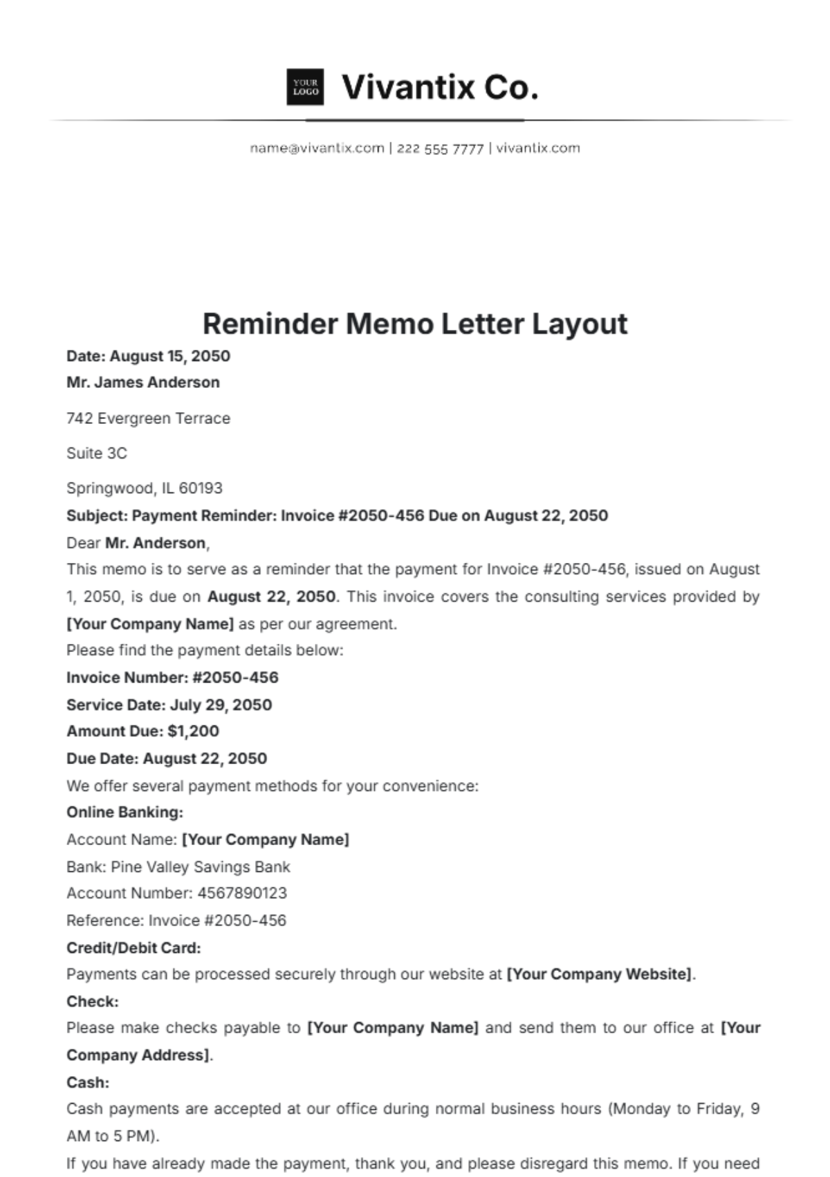 Reminder Memo Letter Layout Template - Edit Online & Download