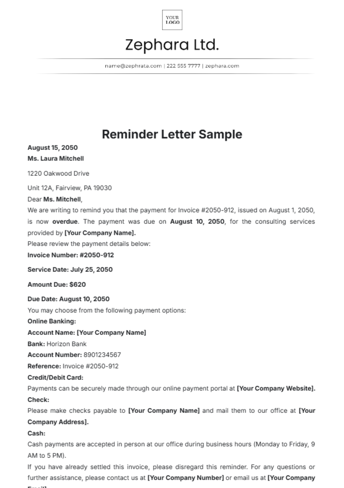 Reminder Letter Sample Template - Edit Online & Download