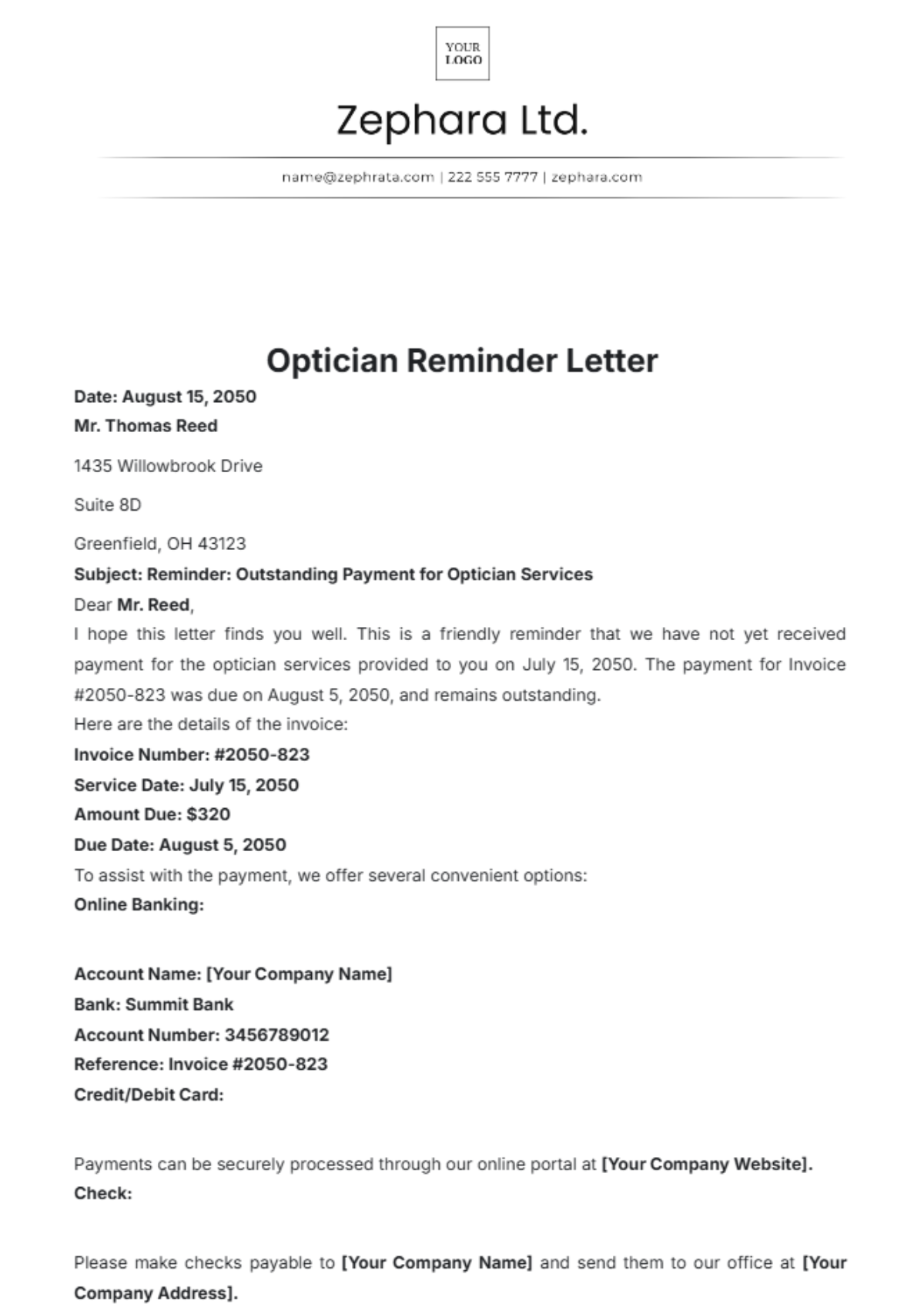 Optician Reminder Letter Template - Edit Online & Download