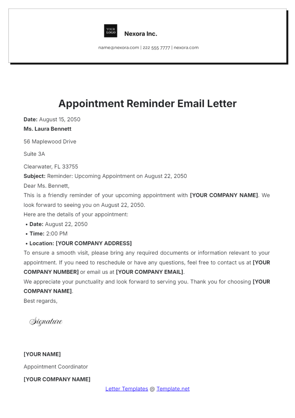 Appointment Reminder Email Letter Template