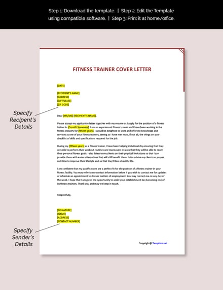 Free Fitness Trainer Cover Letter Template