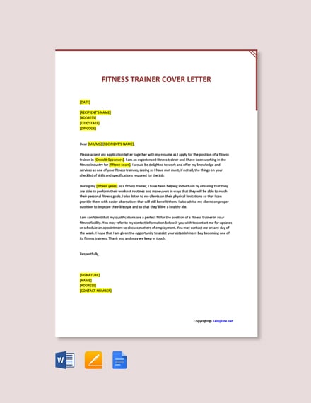 Free Fitness Trainer Cover Letter