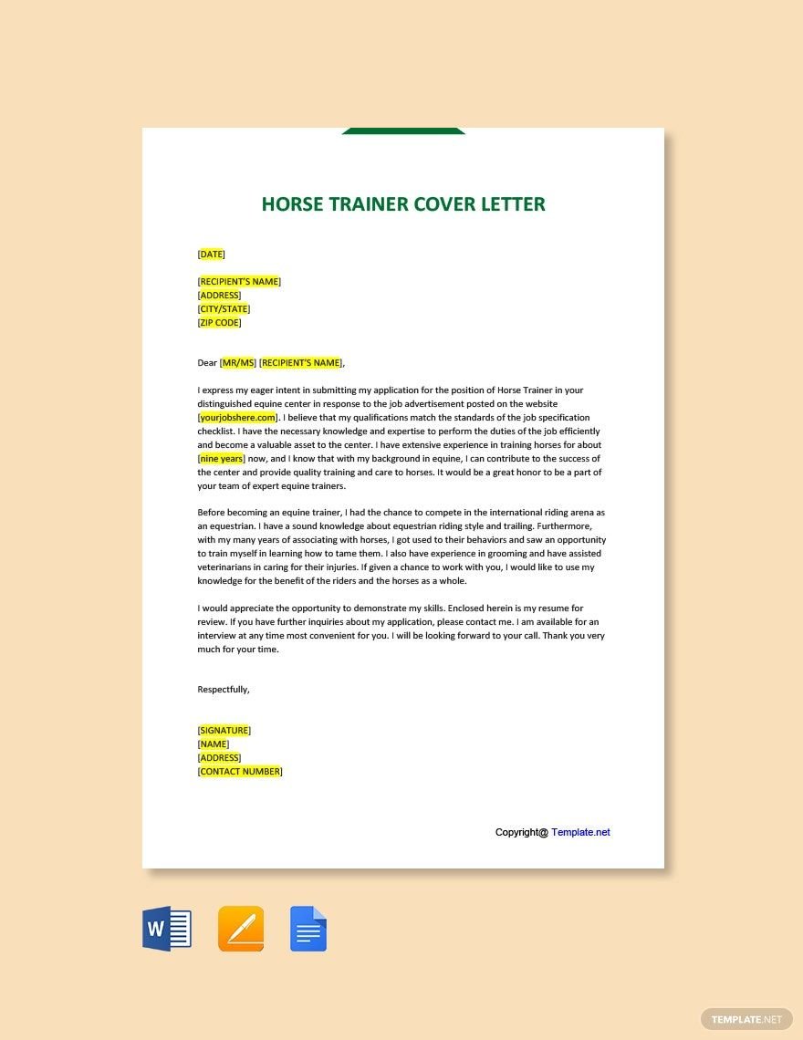 Horse Trainer Cover Letter