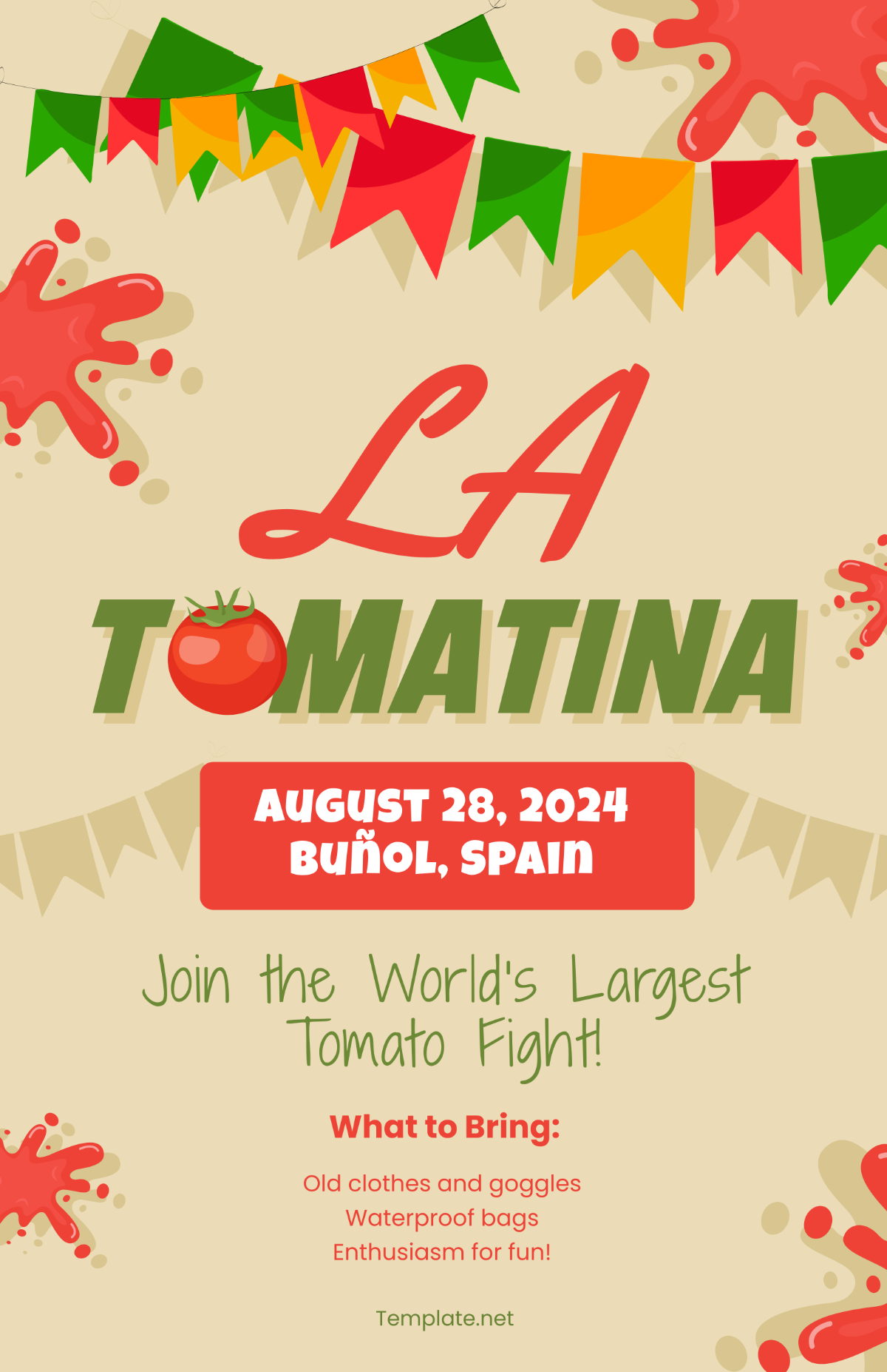 Colorful La Tomatina Festival Poster Template - Edit Online & Download