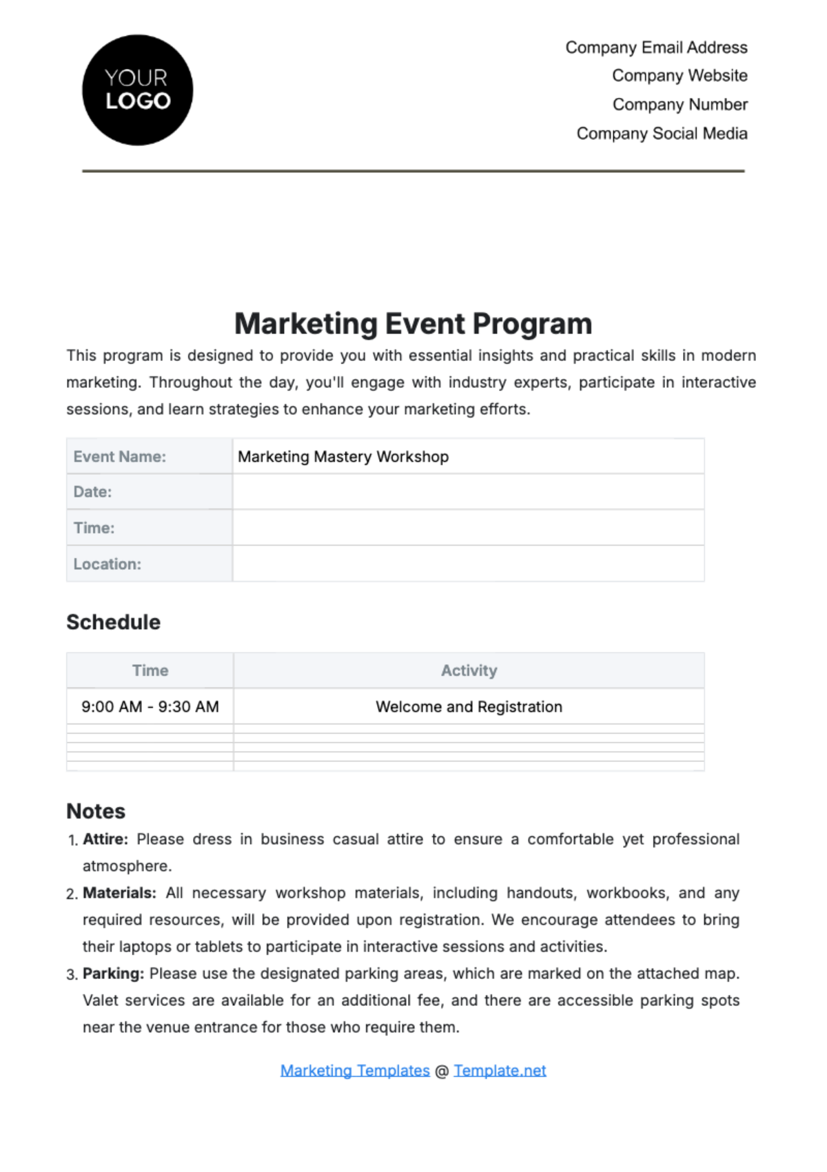 Marketing Event Program Template - Edit Online & Download