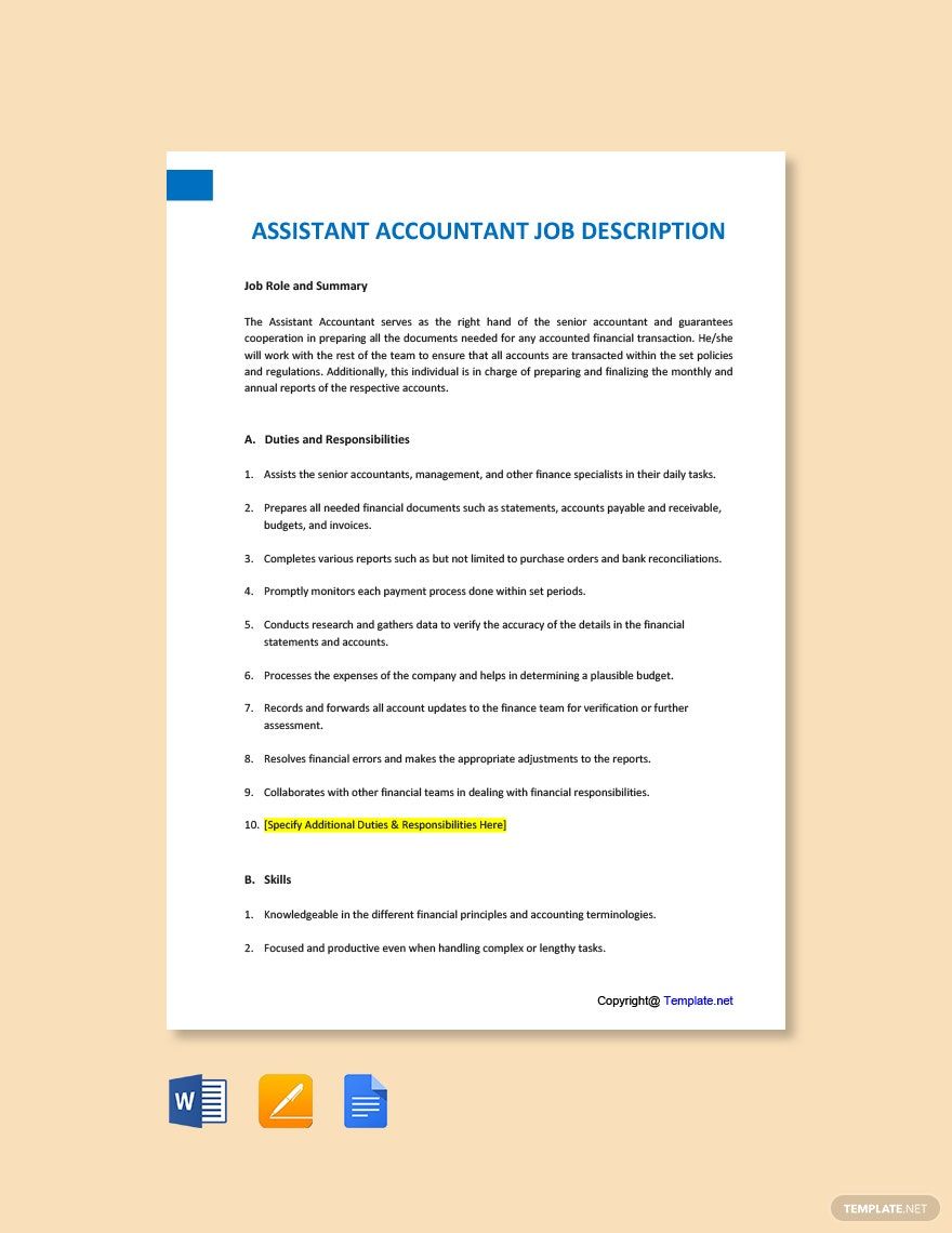 Assistant Accountant Job Ad/Description Template