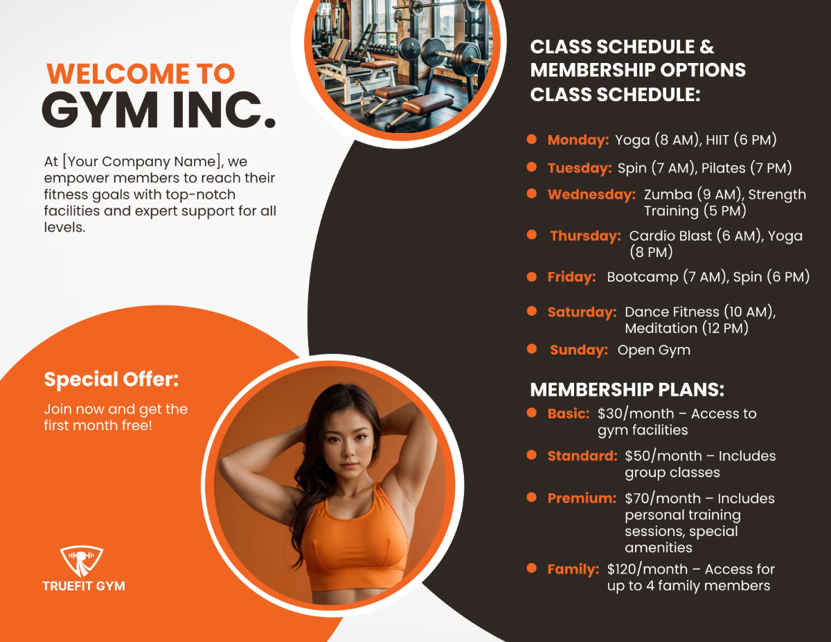 Free Gym Bi-fold Brochure Template to Edit Online