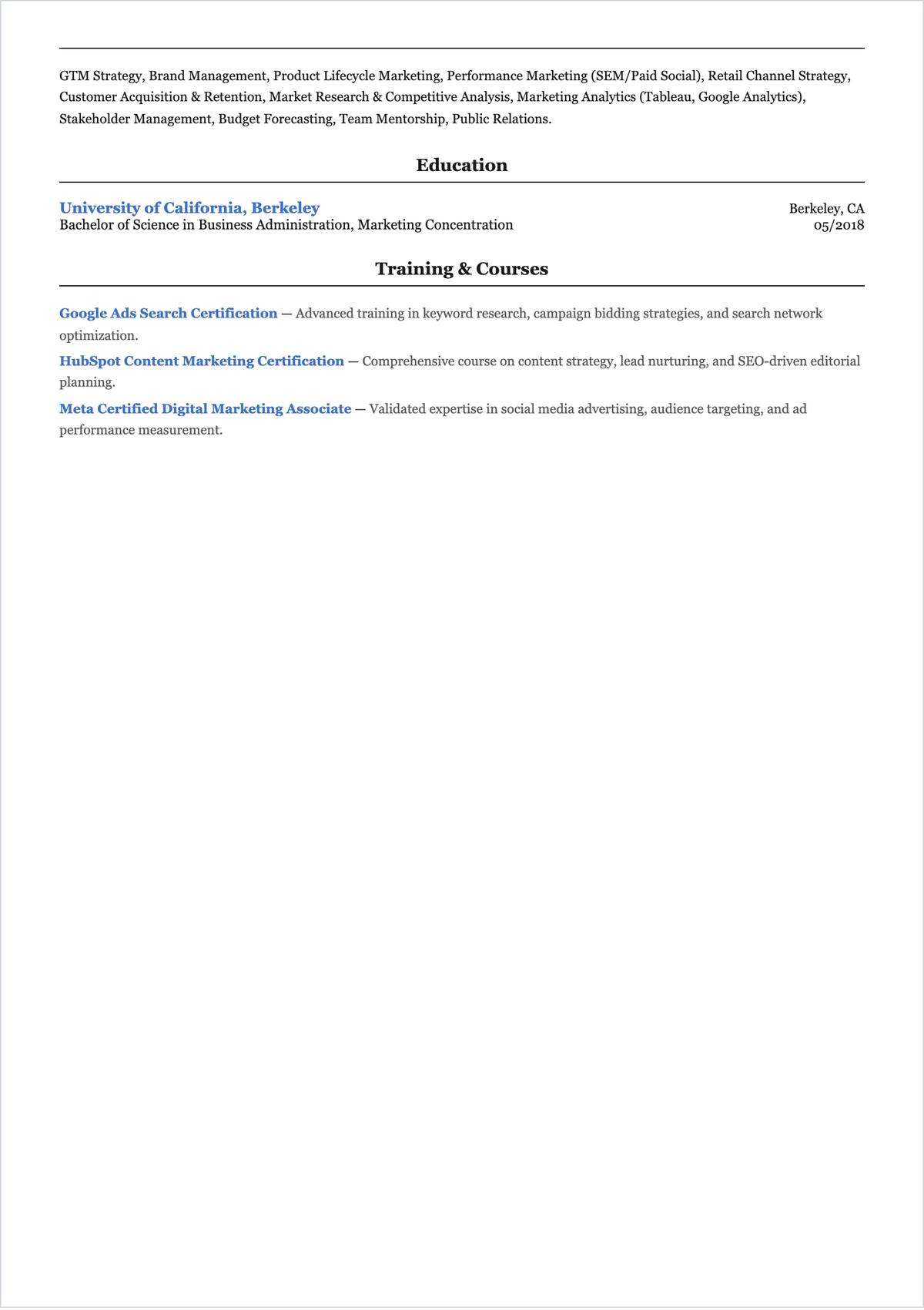 Free Marketing ATS Resume Template, AI Resume Builder