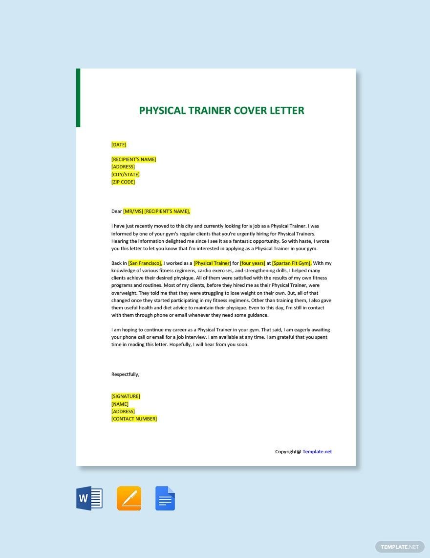 Physical Trainer Cover Letter Template