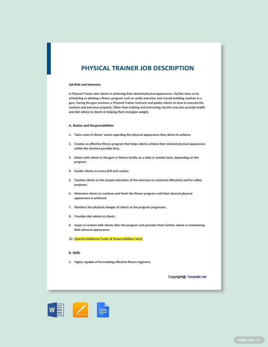 Free Physical Trainer Job Ad/Description Template