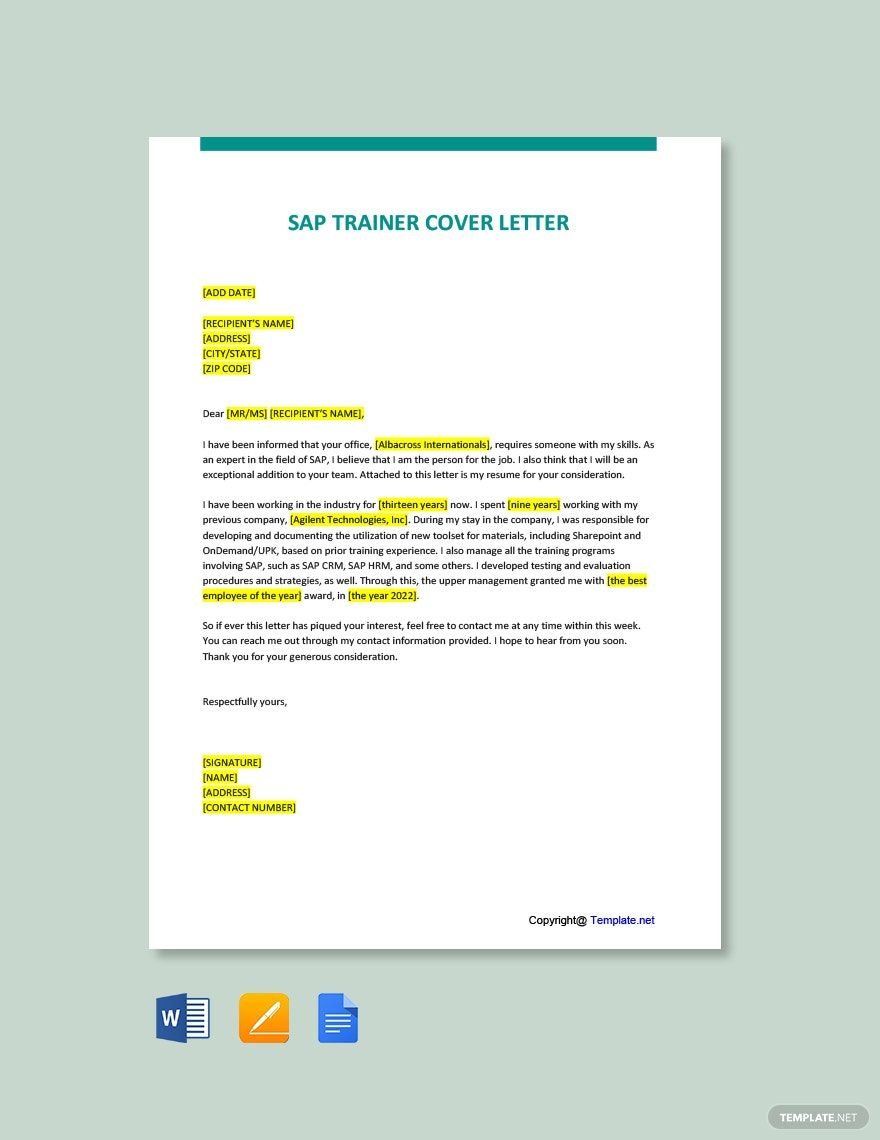 SAP Trainer Cover Letter