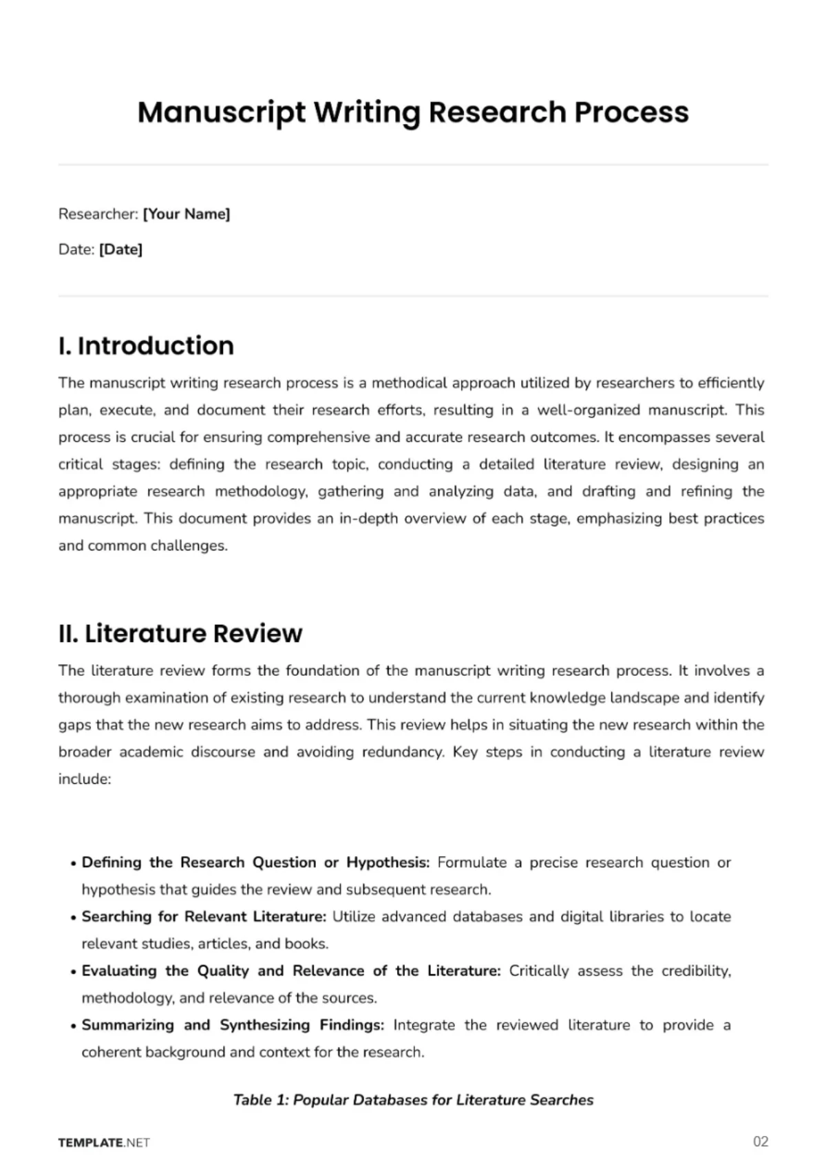 Free Manuscript Writing Research Process Template to Edit Online