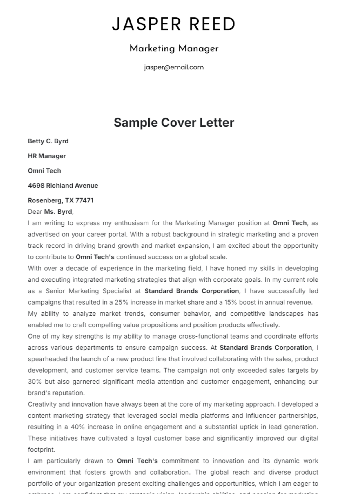 Sample Cover Letter Template - Edit Online & Download