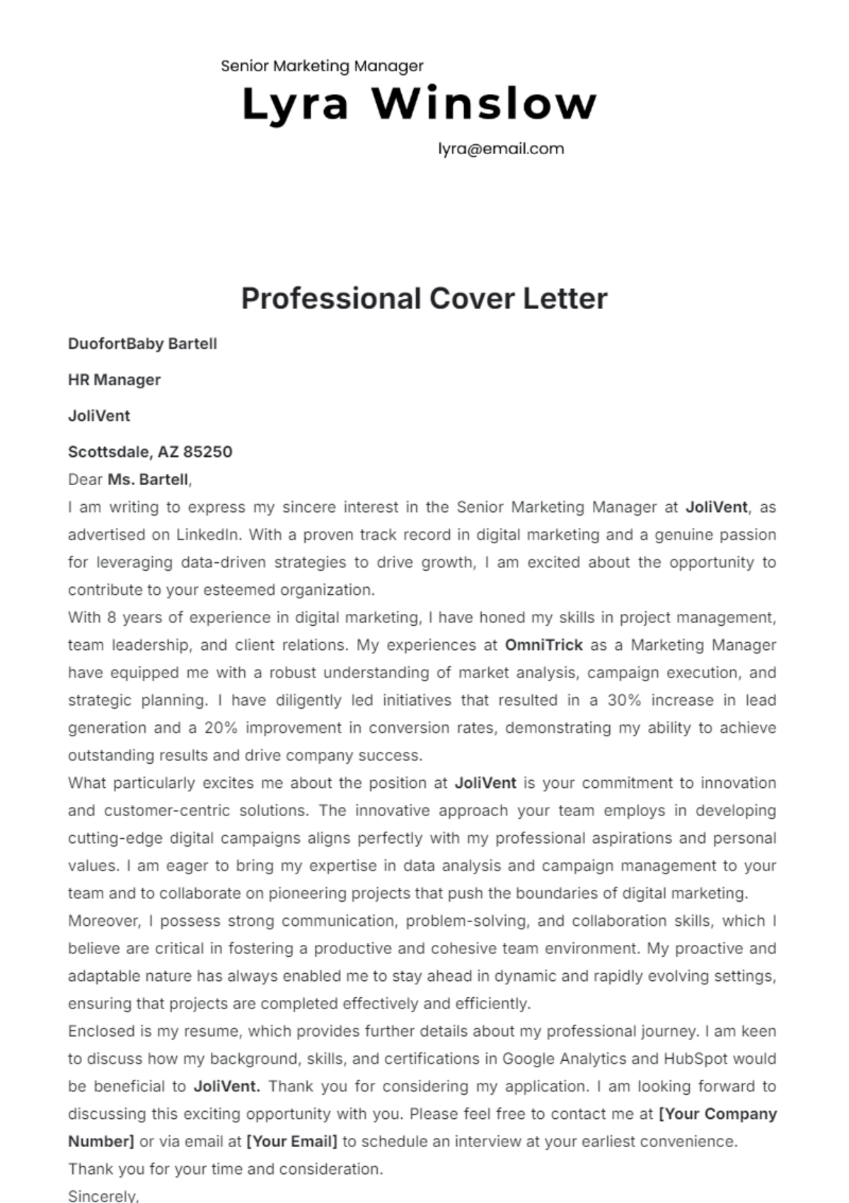 Professional Cover Letter Template - Edit Online & Download